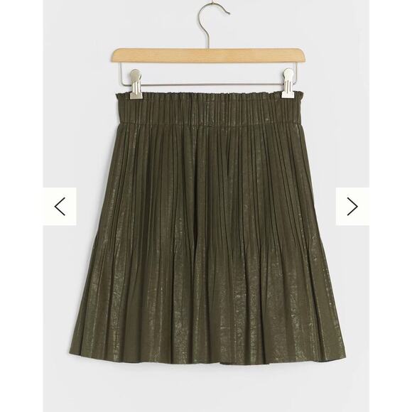ANTHROPOLOGIE Ellene Faux Leather Pleated Skirt Elastic Waist Olive XS NWT - Picture 5 of 8